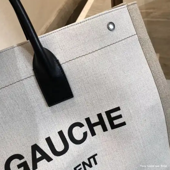 Tony Luxuries IN YSL BAG LEATHER RIVE AND LINEN TOTE GAUCHE 0608